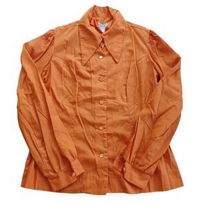 Martin Berens 60s Vintage Dagger Collar‎ Solid Orange Button Up Tailored Blouse